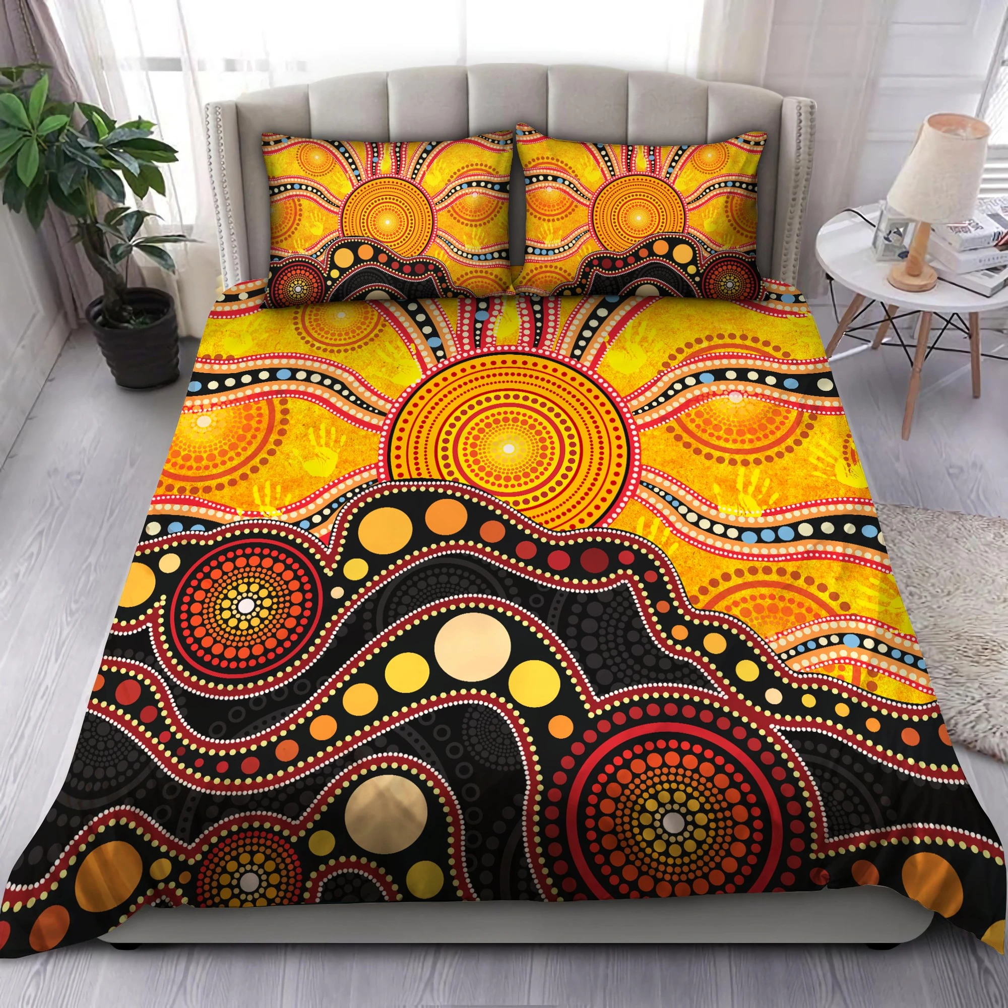 Awesome Hoodied 3D all over print Aboriginal Australia Indigenous Flag Circle Dot Painting Art Bedding Sets NQBS0014