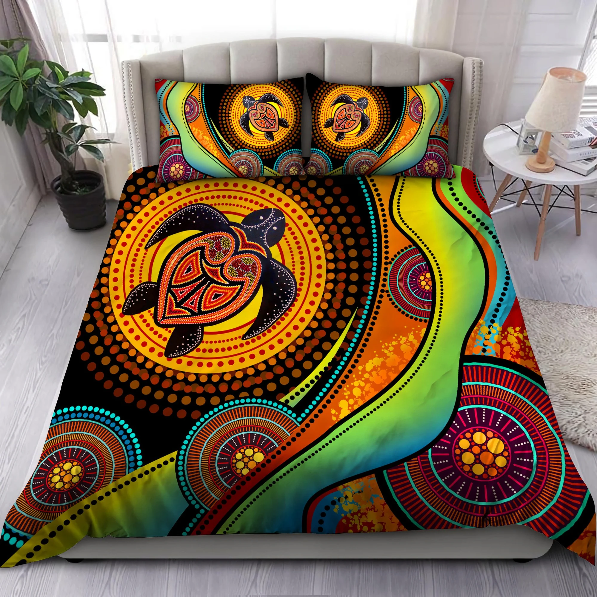 Awesome Hoodied 3D all over print Aboriginal Bedding Set, Australia Turtles Painting Art Bedding Sets NQBS0011