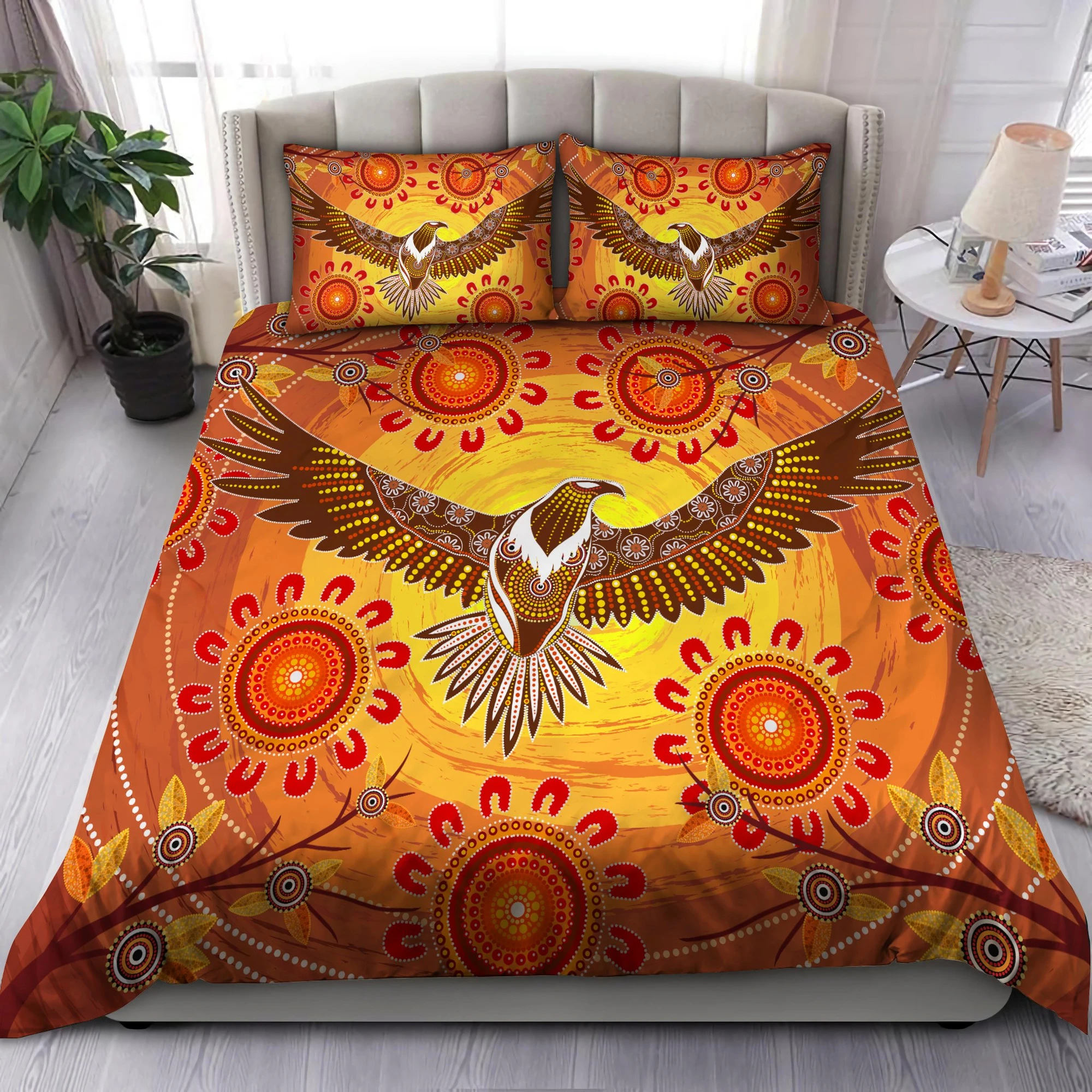 Awesome Hoodied 3D all over print Aboriginal Eagle Power Sunset, Australia Indigenous Bedding Sets NQBS006