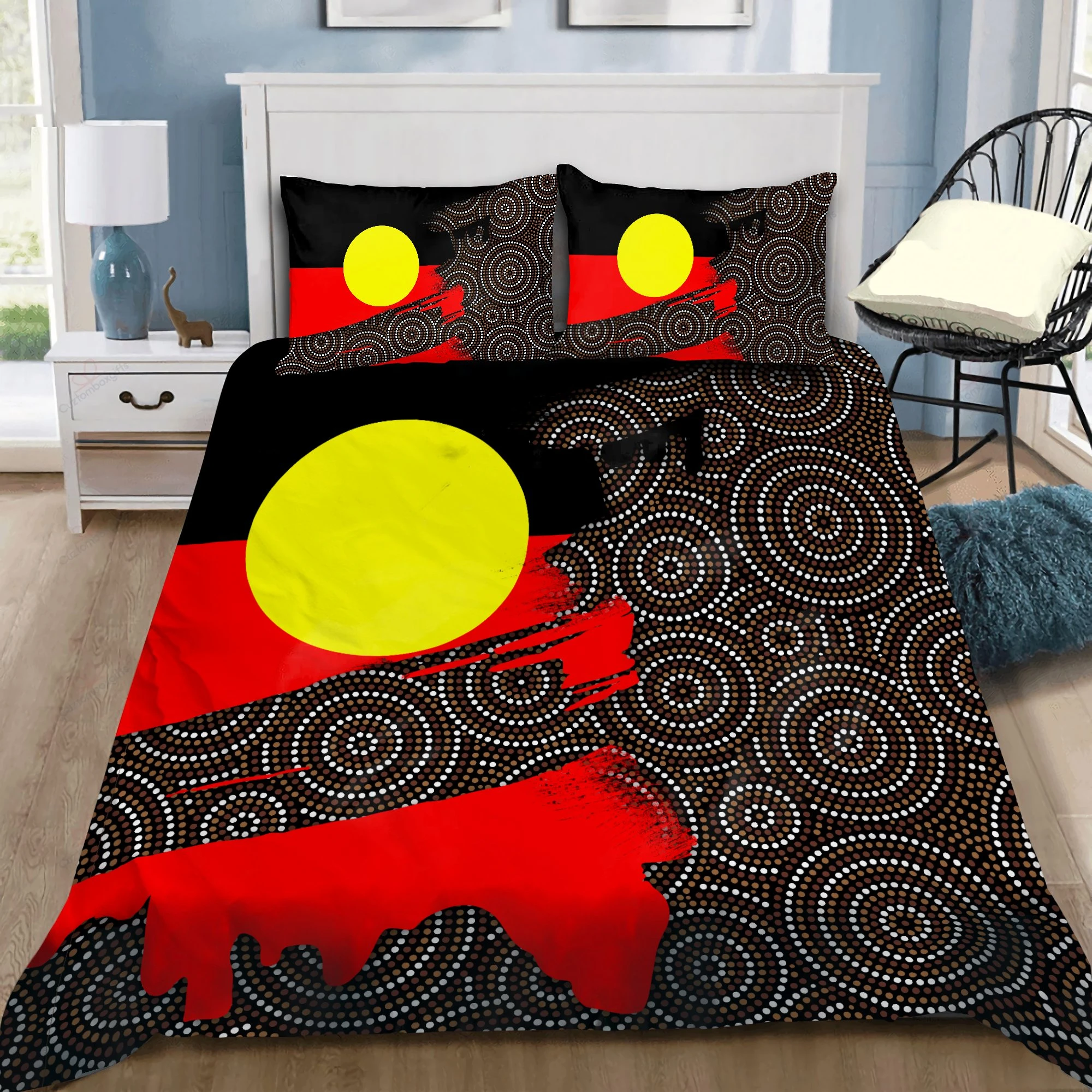 Awesome Hoodied 3D all over print Aboriginal Flag and Pattern Bedding Sets NQBS0013
