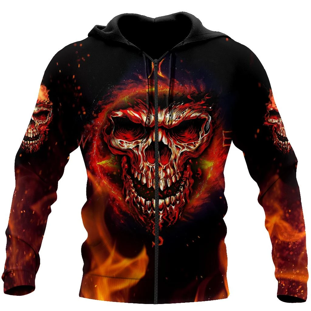 Awesome hoodie 3d all print Angry Skulls On Fire Art for Men and Women, T-Shirt, Zip Hoodies, Sweatshirt NQ145