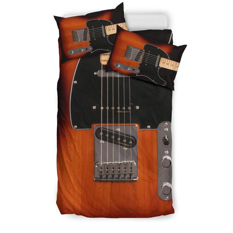 Awesome Hoodied Electric Guitar Bedding Set Black-Red DCB005
