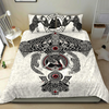 Awesome Hoodied Fenrir Skoll And Hati Valknut Raven, Viking Quilt Bedding Set White DC056