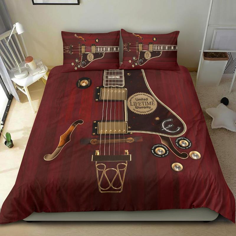 Awesome Hoodied Red Electric Guitar Bedding Set Black DCB004
