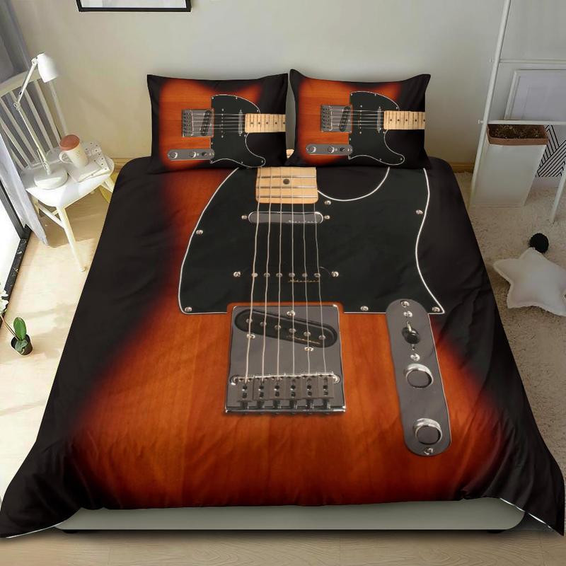 Awesome Hoodied Electric Guitar Bedding Set Black-Red DCB005
