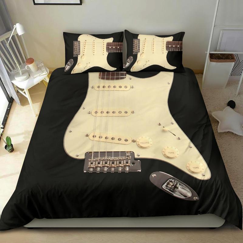 Awesome Hoodied Black Electric Guitar Bedding Set Black DCB001