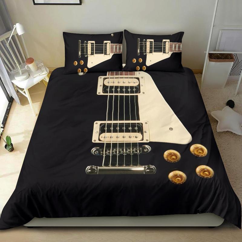 Awesome Hoodied Wood Electric Guitar Bedding Set Black DCB003
