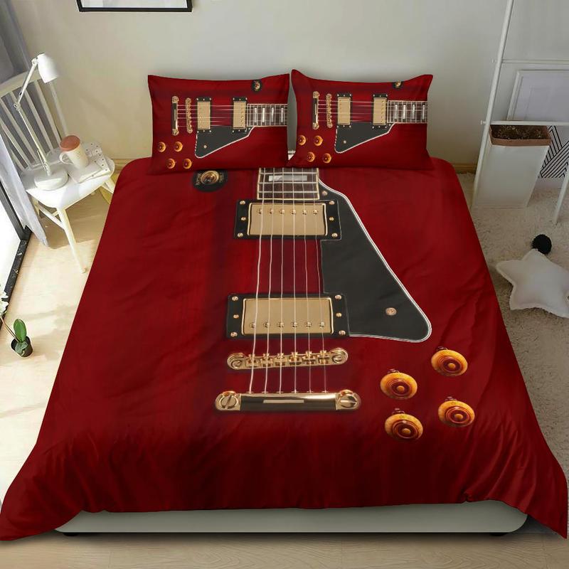 Awesome Hoodied Anniversary Guitar Bedding Set Red DCB006