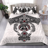 Awesome Hoodied Fenrir Skoll And Hati Valknut Raven, Viking Quilt Bedding Set White DC056