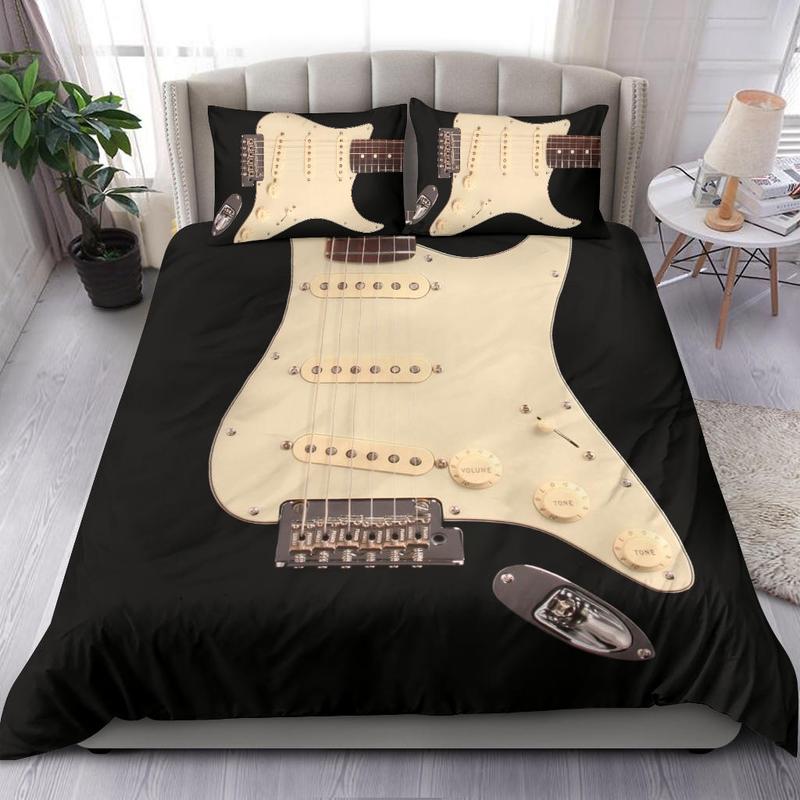 Awesome Hoodied Black Electric Guitar Bedding Set Black DCB001