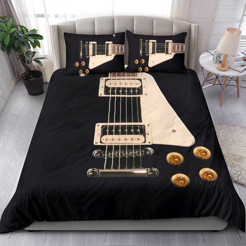 Awesome Hoodied Wood Electric Guitar Bedding Set Black DCB003
