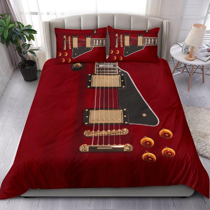 Awesome Hoodied Anniversary Guitar Bedding Set Red DCB006