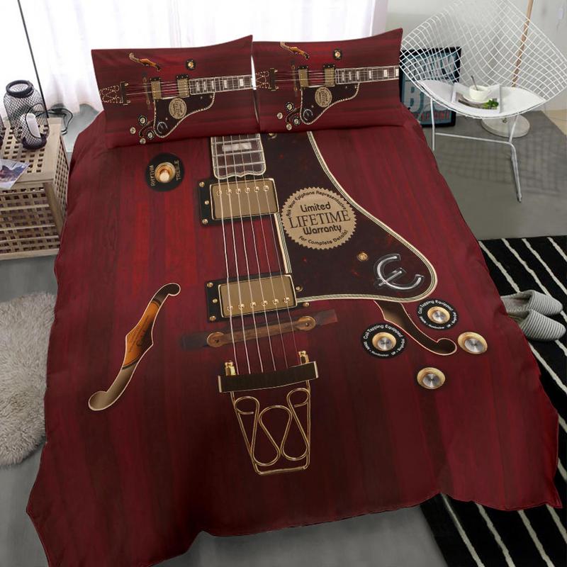 Awesome Hoodied Red Electric Guitar Bedding Set Black DCB004
