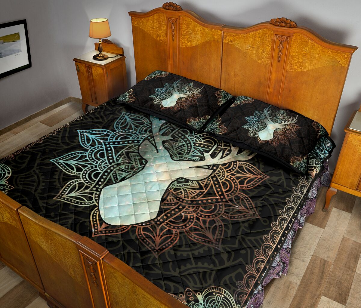 Awesome Hoodied Deer Mandala Quilt Bed Set - NQBD001