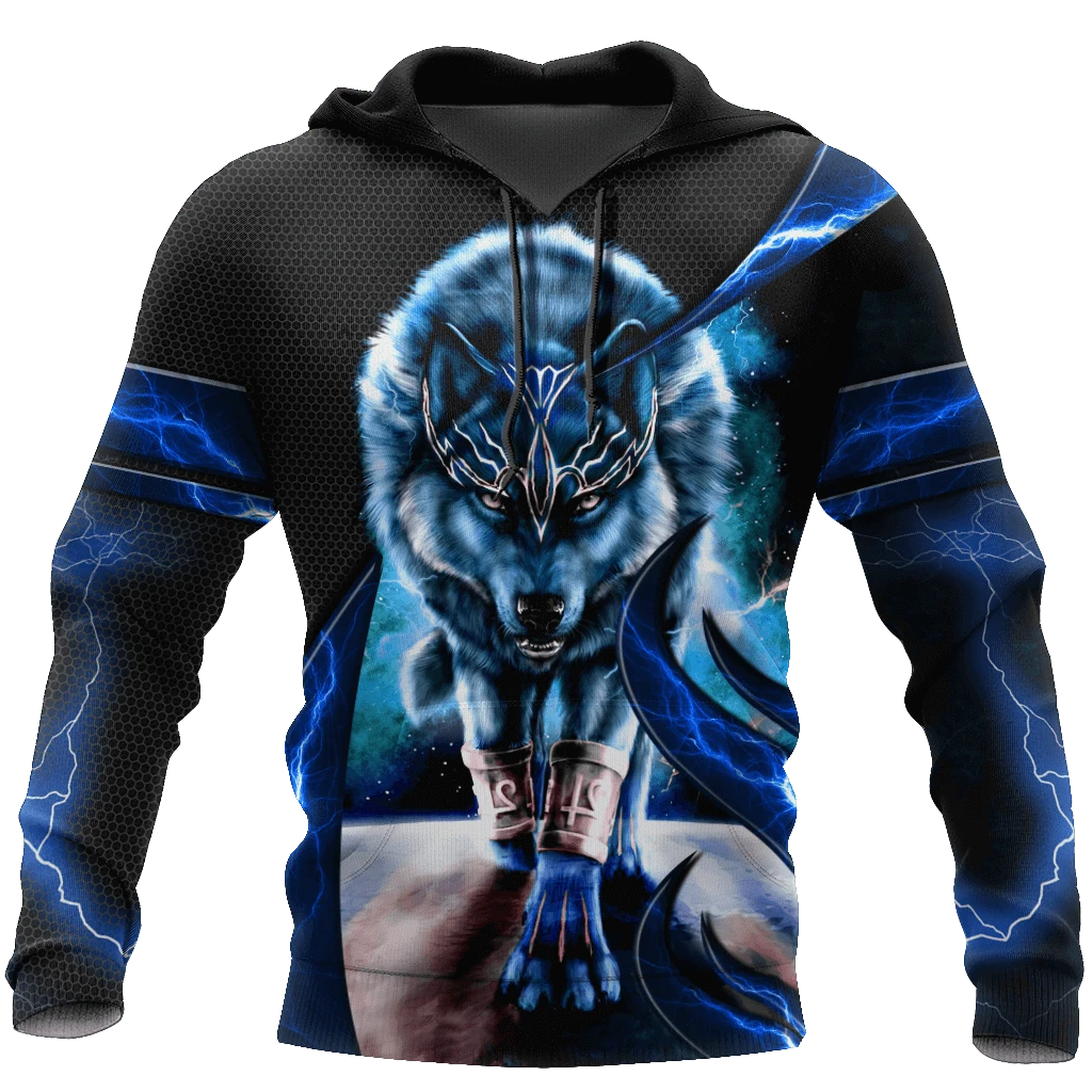 Awesome hoodie 3d all print Blue Thunder Wolf for Men and Women, T-Shirt, Zip Hoodies, Sweatshirt NQ400