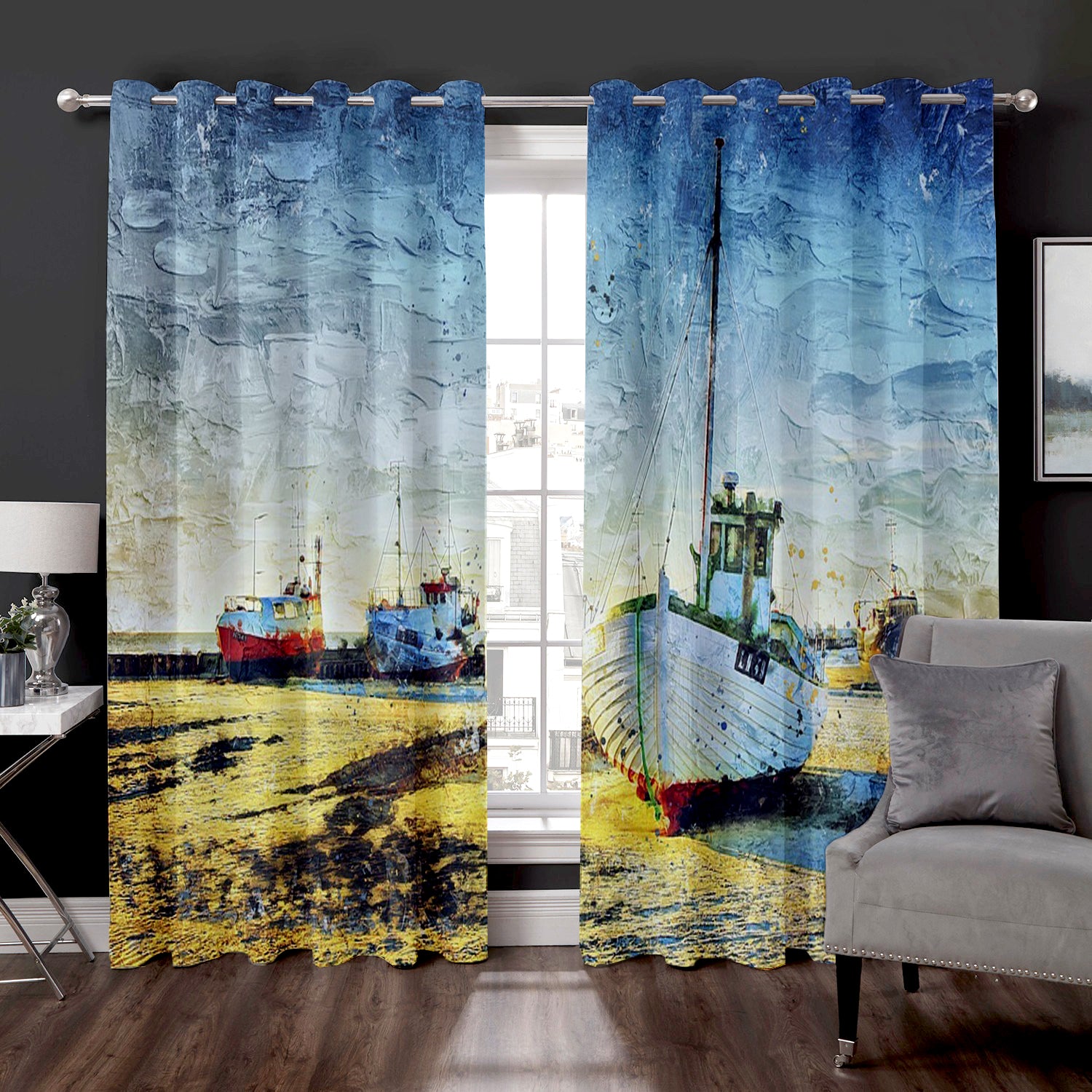 Awesome hoodie Fishing Vessel North Sea Shrimp Cutter Port 3D Grommet Window Curtains THC006