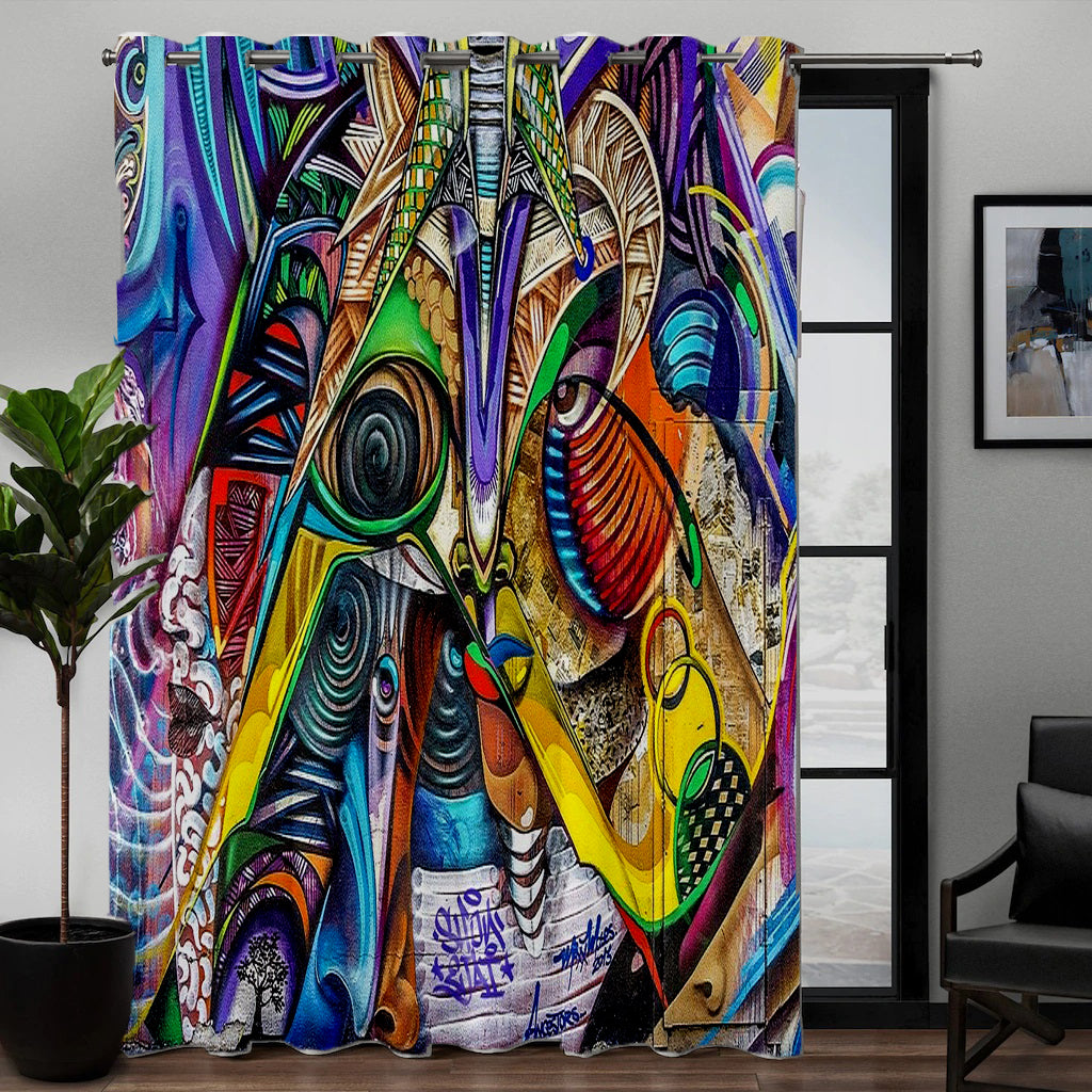 Awesome hoodie Graffiti Wallpaper Printed 3D Grommet Window Curtains THC007