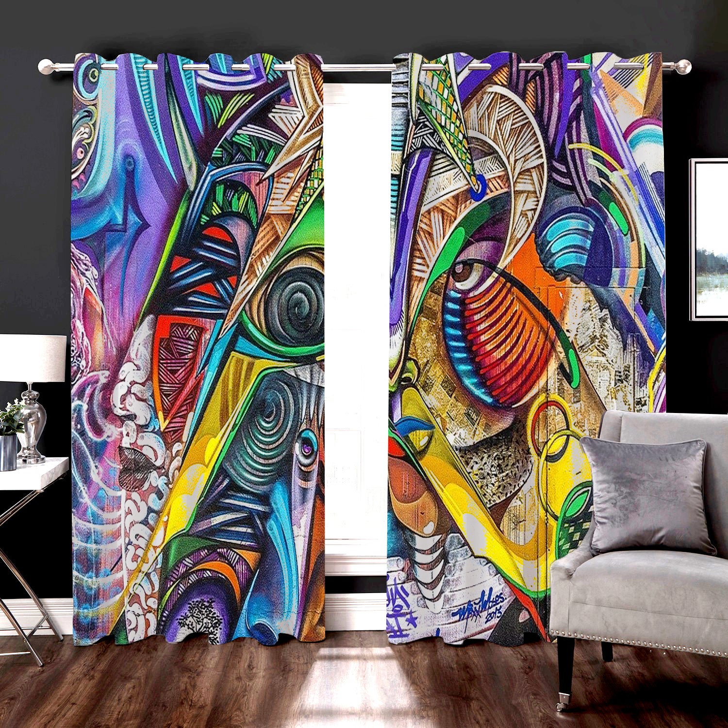 Awesome hoodie Graffiti Wallpaper Printed 3D Grommet Window Curtains THC007