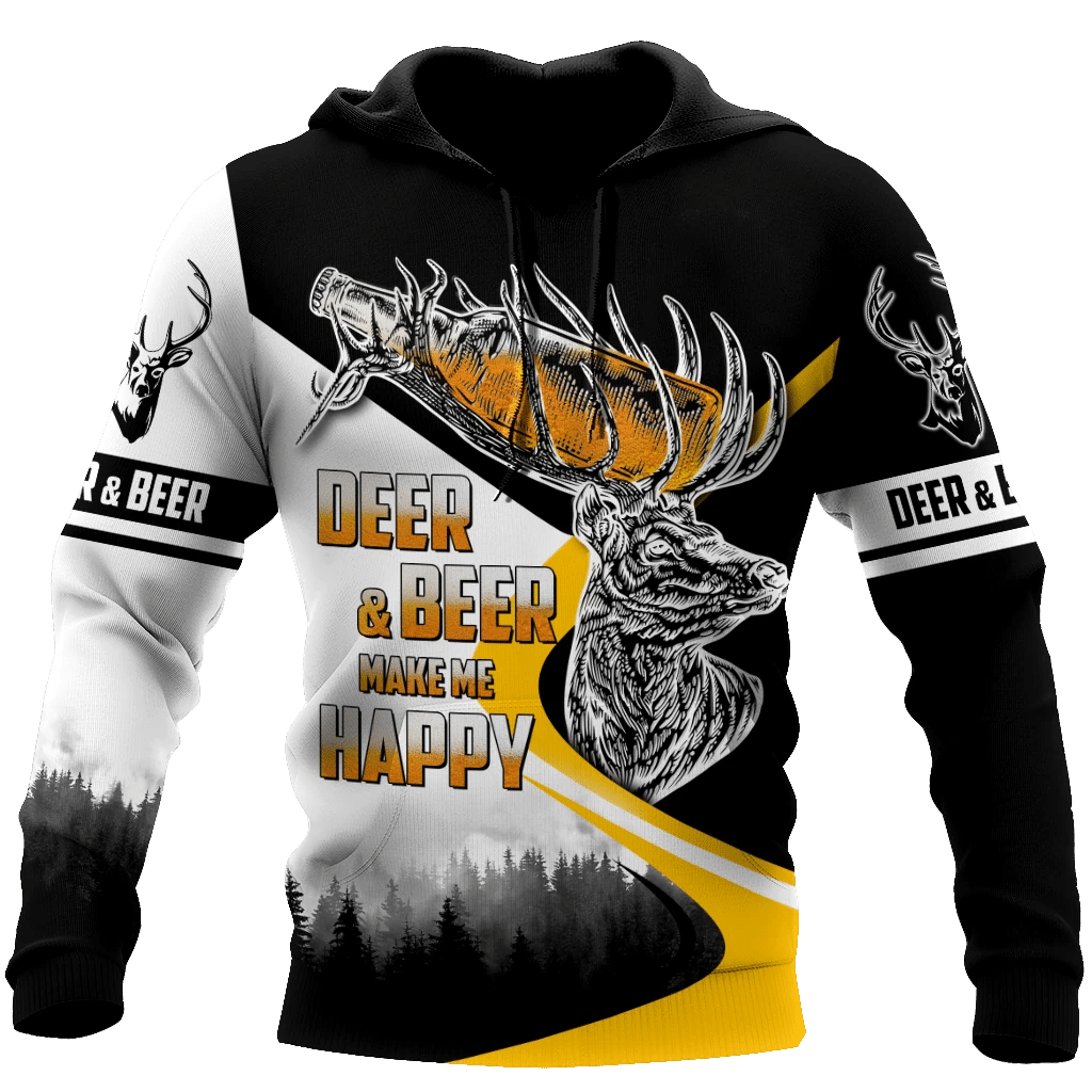 Awesome hoodie 3d all print Deer And Beer Make Me Happy for Men and Women, T-Shirt, Zip Hoodies, Sweatshirt NQ446