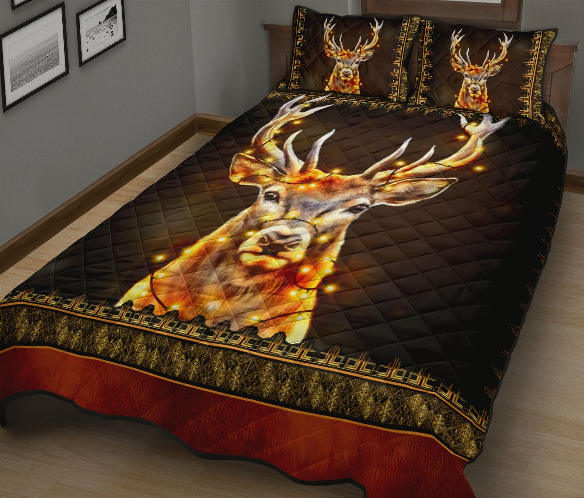 Awesome Hoodied 3D All Print Deer Art Deco Light Quilts bed set - NQBD008