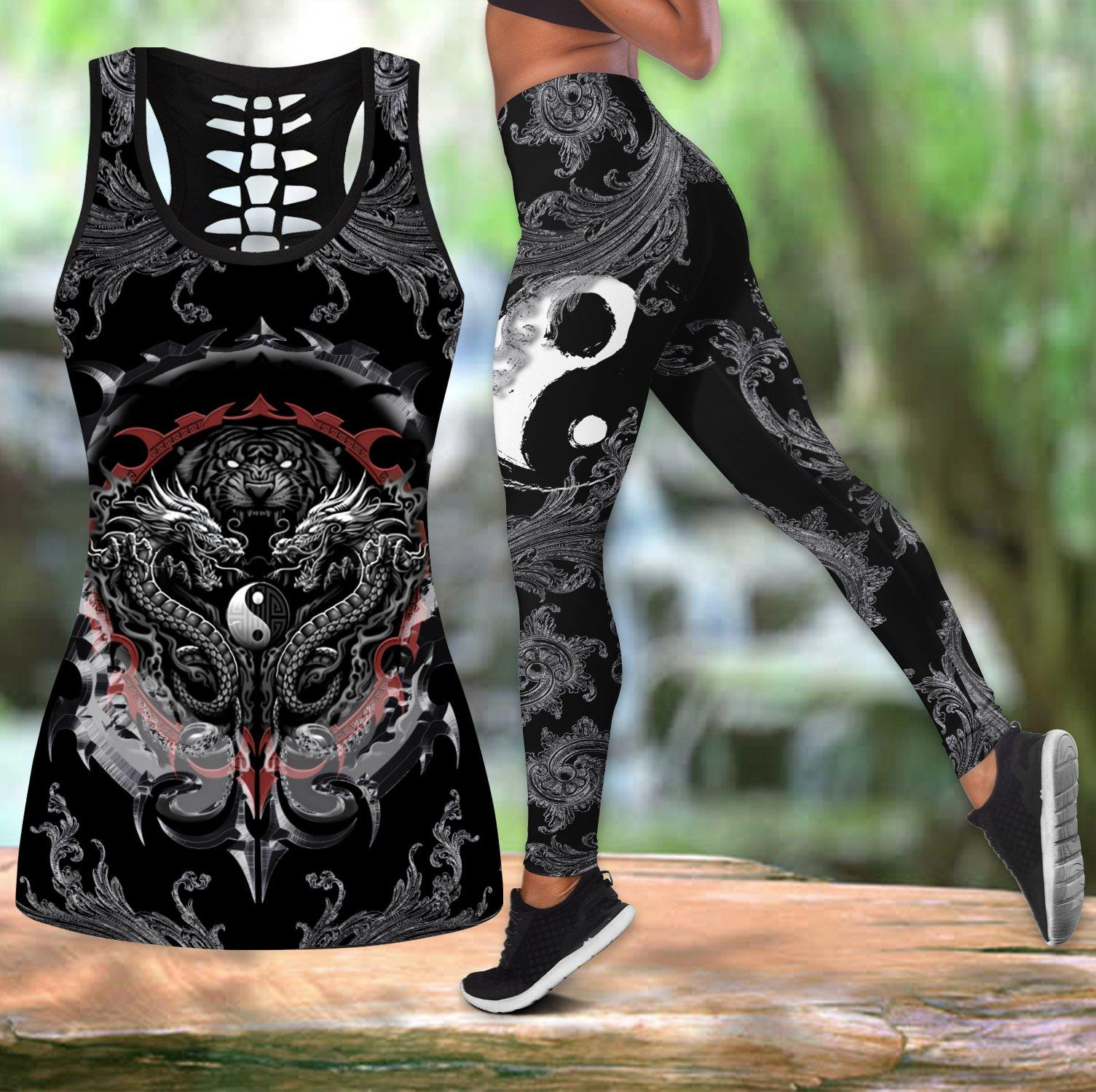 Awesome Hoodie 3D All Over Print Dragon Tiger Yin And Yang Gothic Combo Tank + Legging NQLG004