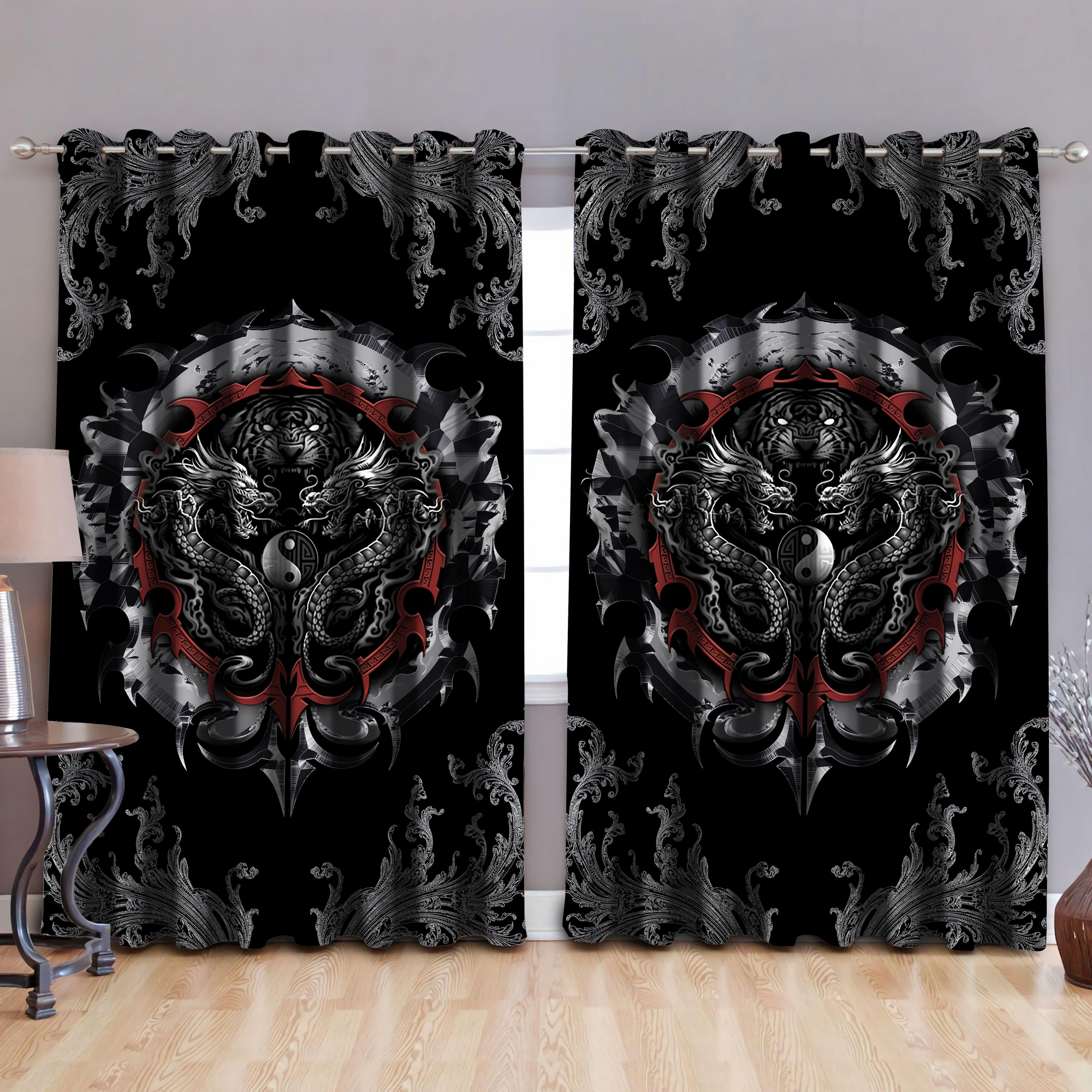 Awesome hoodied Dragon Tiger Yin And Yang Printed 3D Grommet Window Curtains NQC0023
