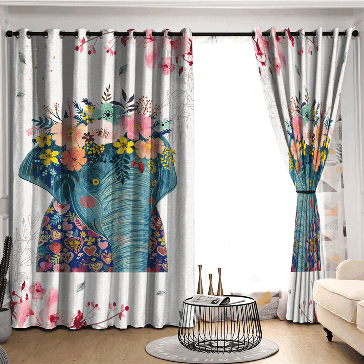 Awesome hoodied Colorful Elephant Pattern Printed 3D Grommet Window Curtains - HB00096