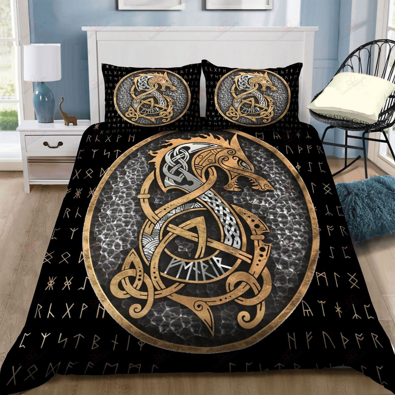 Awesome Hoodied 3D all over print Viking Bedding Set, Fenrir Wolf Odin Bedding Sets NQBS0019