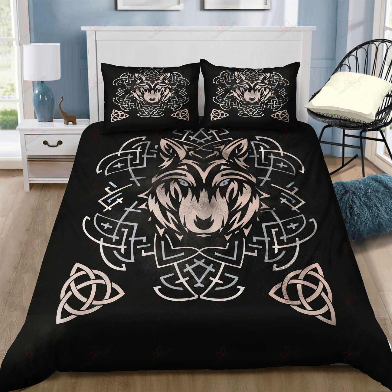 Awesome Hoodied 3D all over print Viking Bedding Set, Fenrir Wolf Bedding Sets NQBS0020