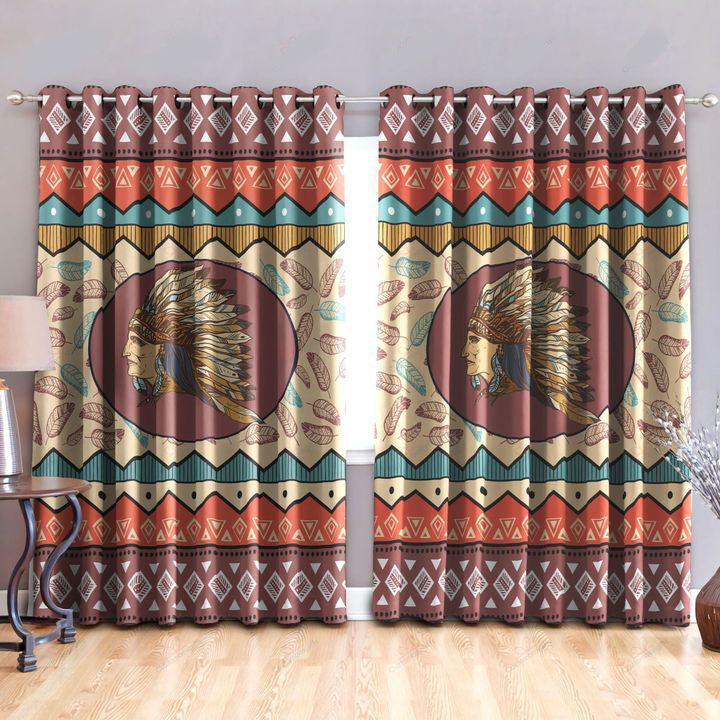 Awesome hoodied Native American Aztec Pattern Printed 3D Grommet Window Curtains - HB00084
