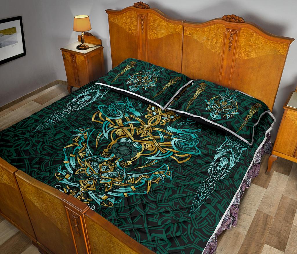Awesome Hoodied Viking Quilt Bed Set, Fenrir The Vikings Wolves-VNBD0002