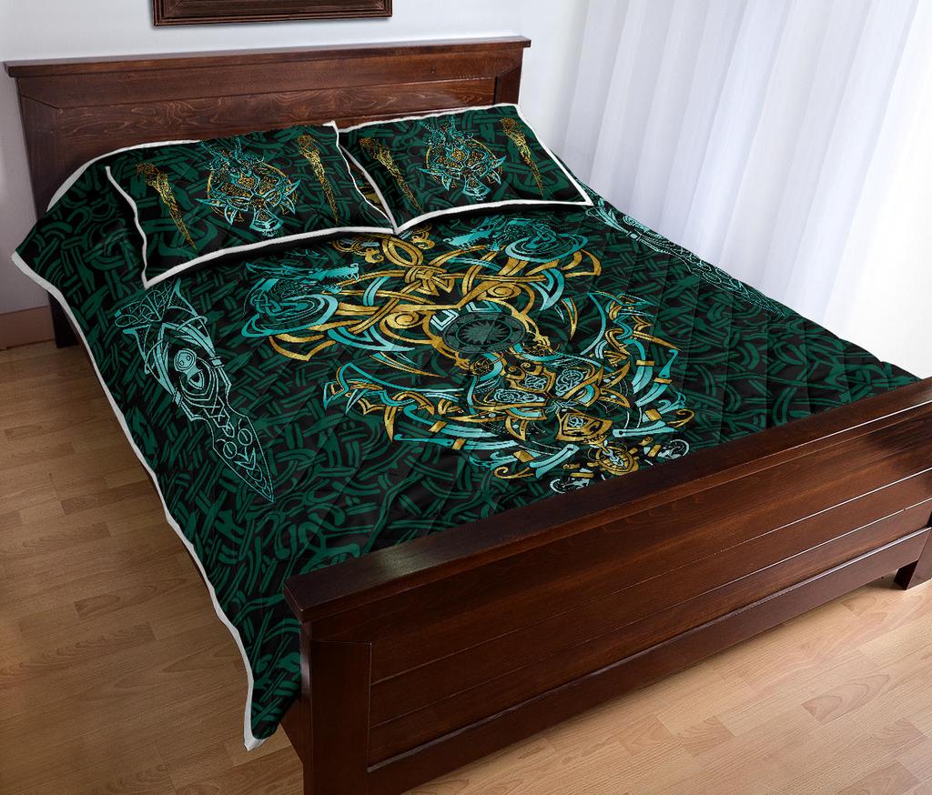 Awesome Hoodied Viking Quilt Bed Set, Fenrir The Vikings Wolves-VNBD0002