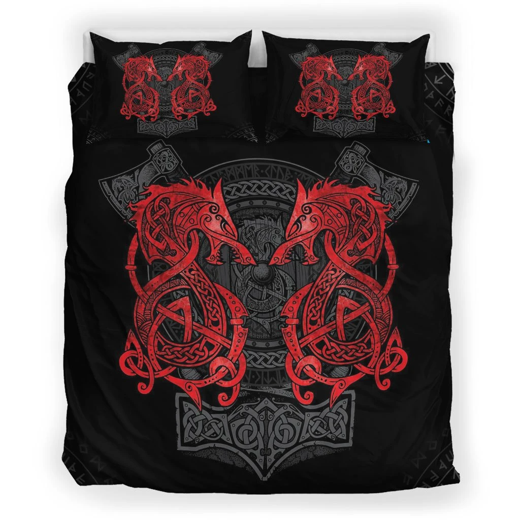 Awesome Hoodied 3D all over print Viking Bedding Set, Fenrir Bedding Sets NQBS0028