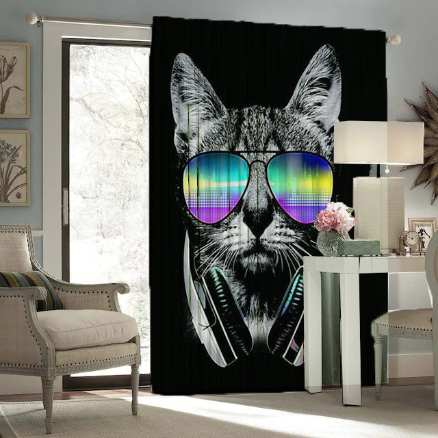 Awesome hoodied Cat Styles Printed 3D Grommet Window Curtains Curtains - HB00012