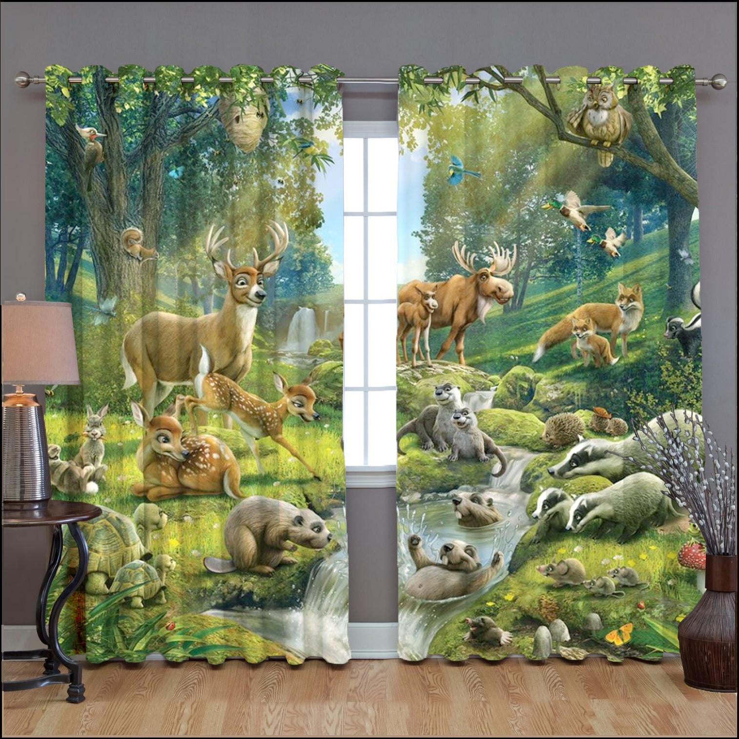 Awesome hoodied Animals Printed 3D Grommet Window Curtains - HB00044