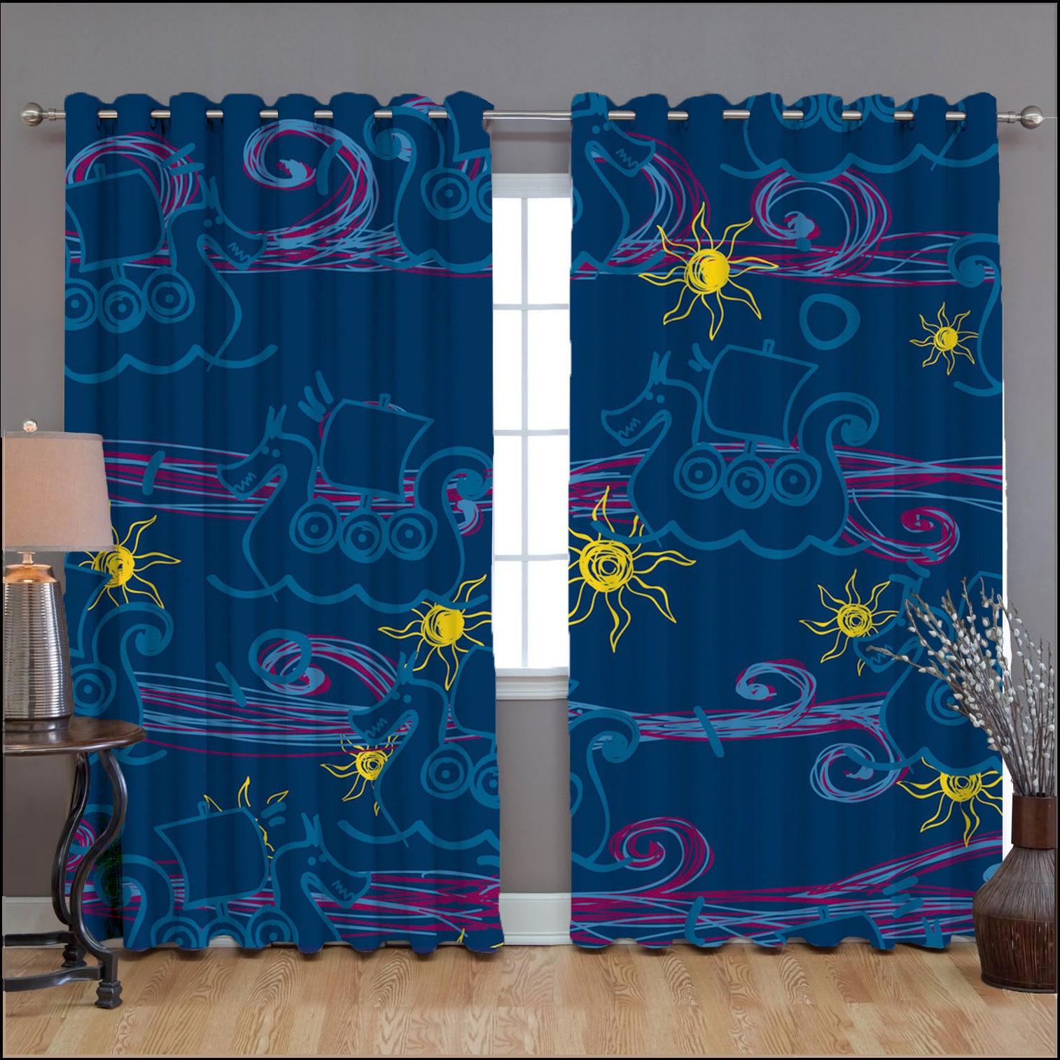 Awesome hoodied Viking Printed 3D Grommet Window Curtains - HB00061