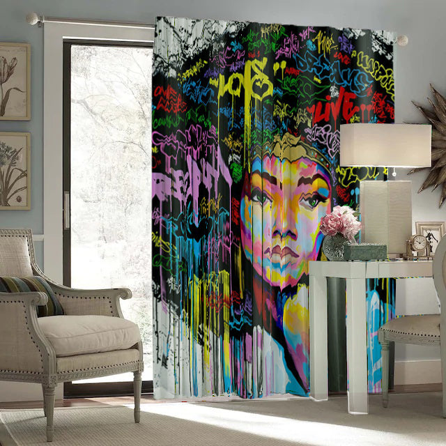 Awesome hoodied Colorful Hairstyles Printed 3D Grommet Window Curtains - HB0008