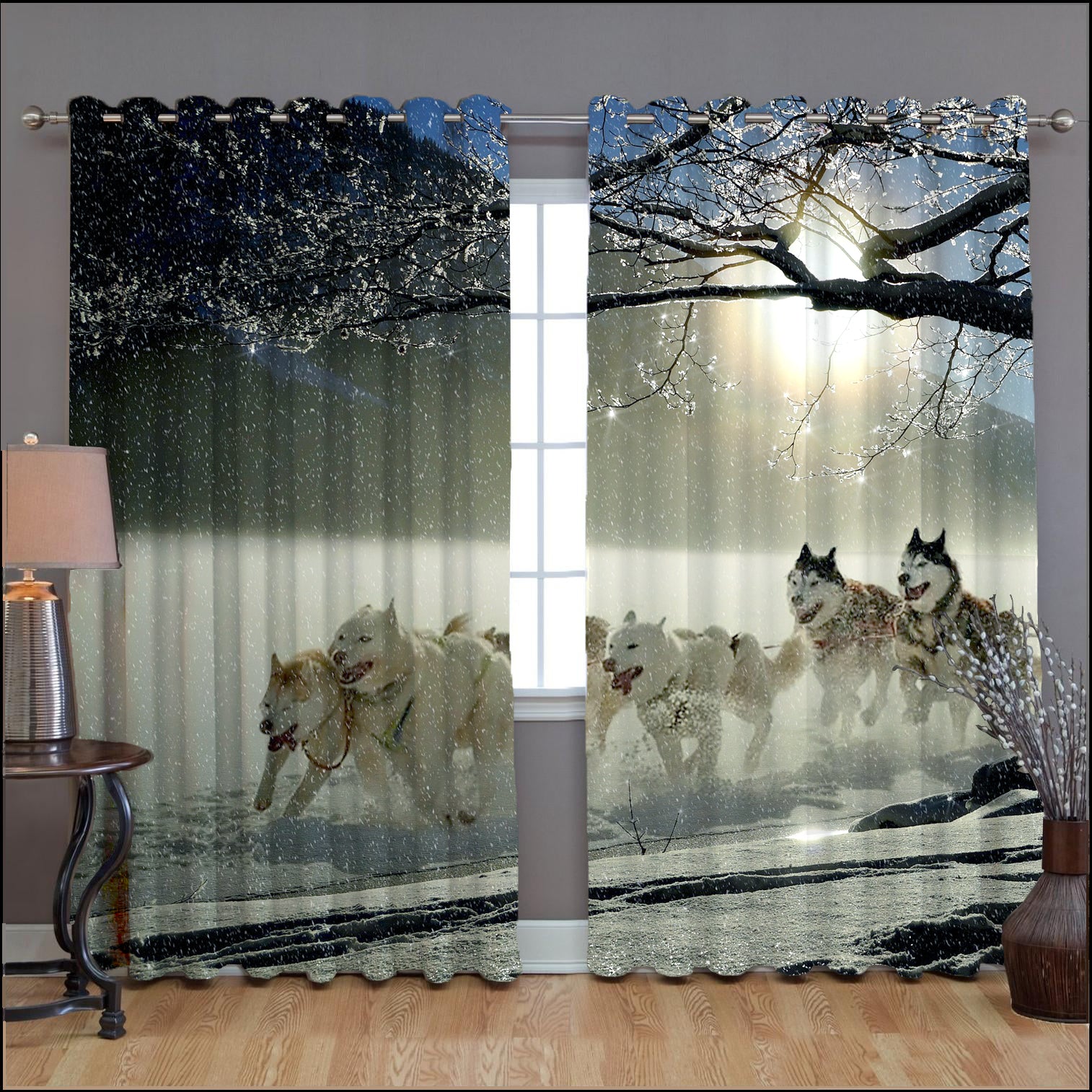 Awesome hoodied A pack of Alaska dogs Printed 3D Grommet Window Curtains - HB00058