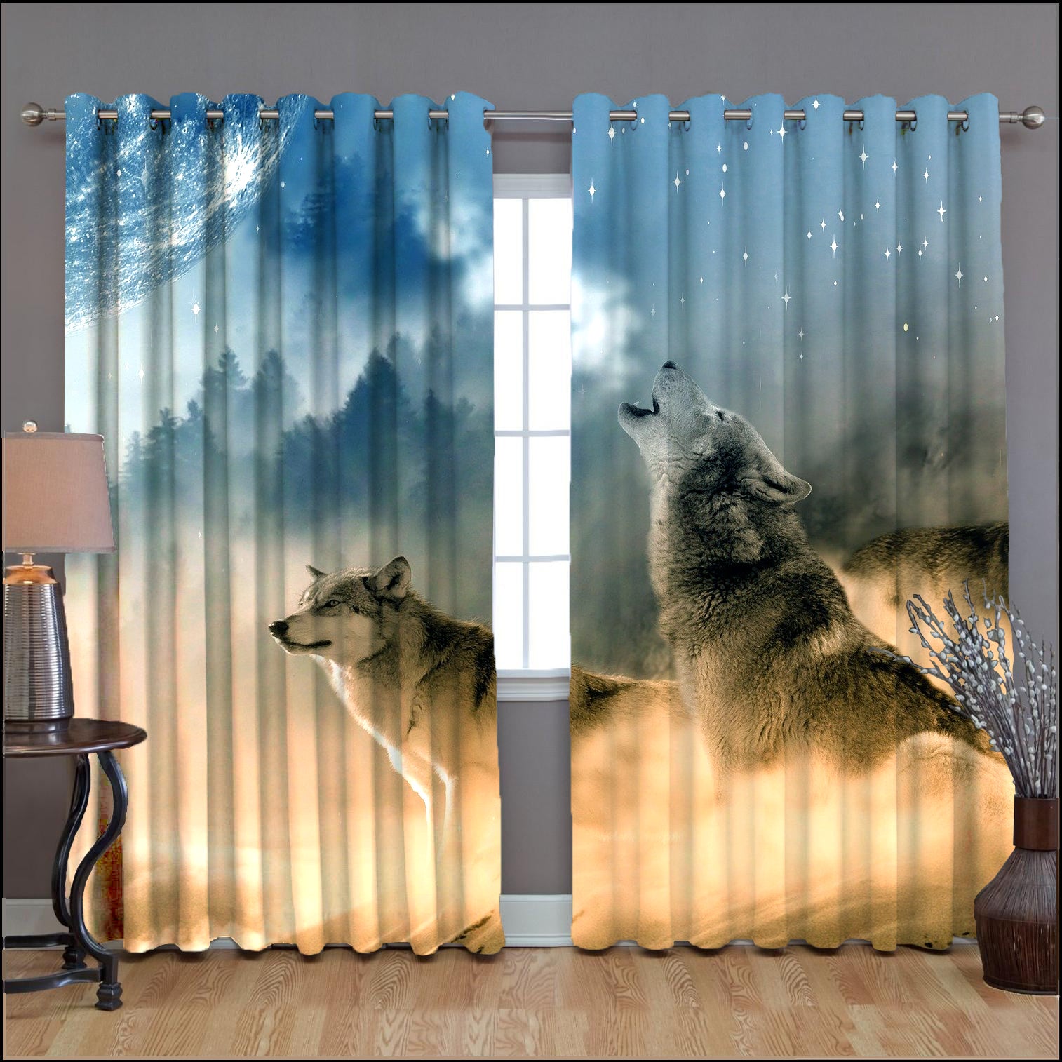 Awesome hoodied Alaska dogs Printed 3D Grommet Window Curtains - HB00059