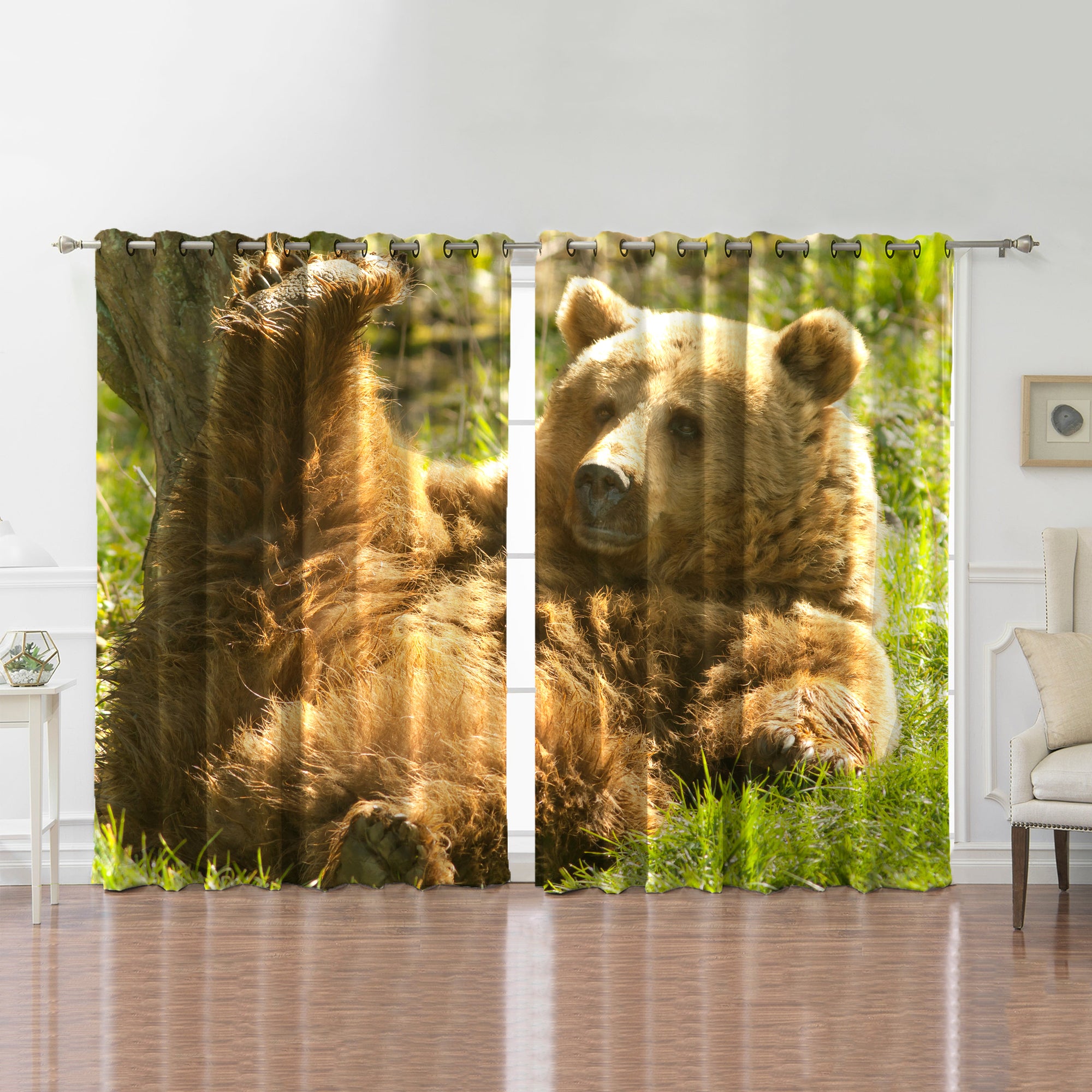 Awesome hoodied Cute Bear Printed 3D Grommet Window Curtains - HB00036