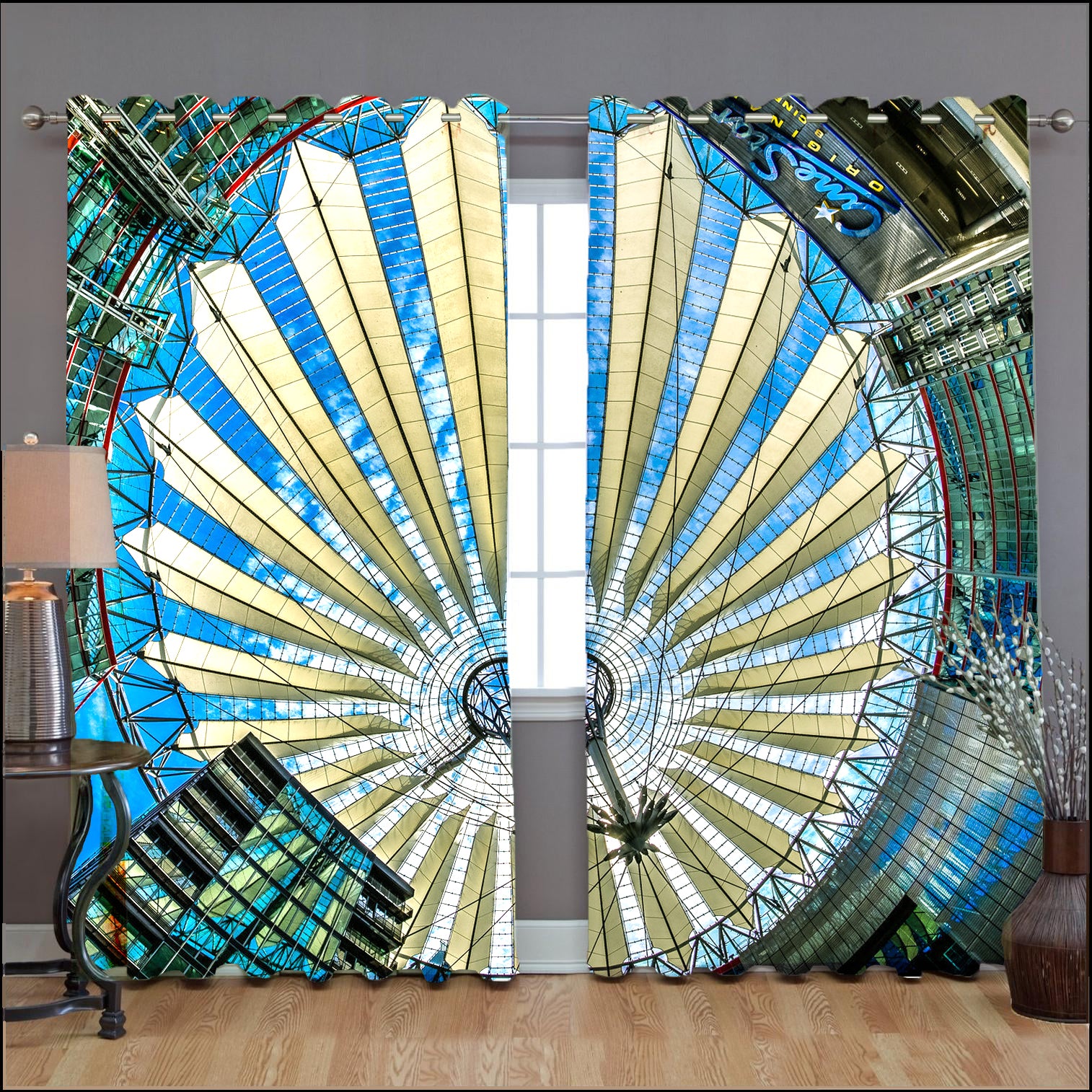 Awesome hoodied Blue Sky Printed 3D Grommet Window Curtains - HB00027