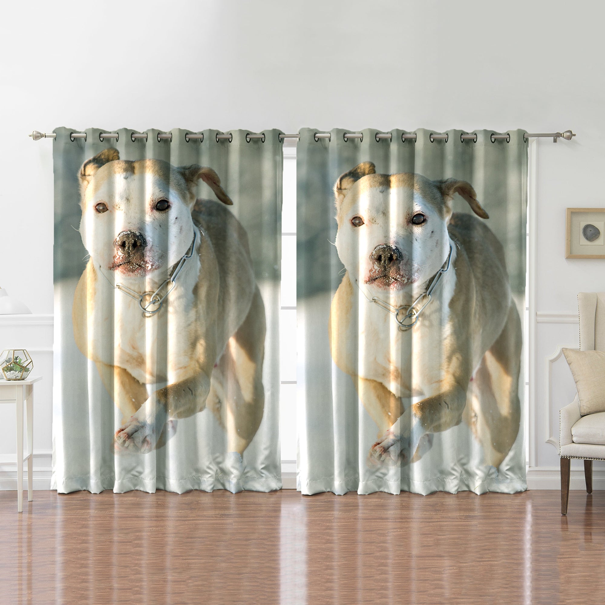 Awesome hoodied Pitbull Printed 3D Grommet Window Curtains - HB00039