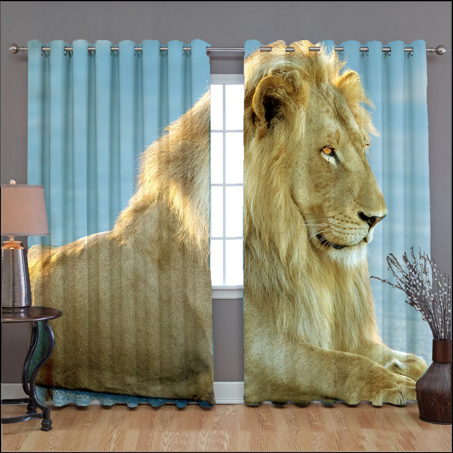 Awesome hoodied Lion King Printed 3D Grommet Window Curtains - HB00050
