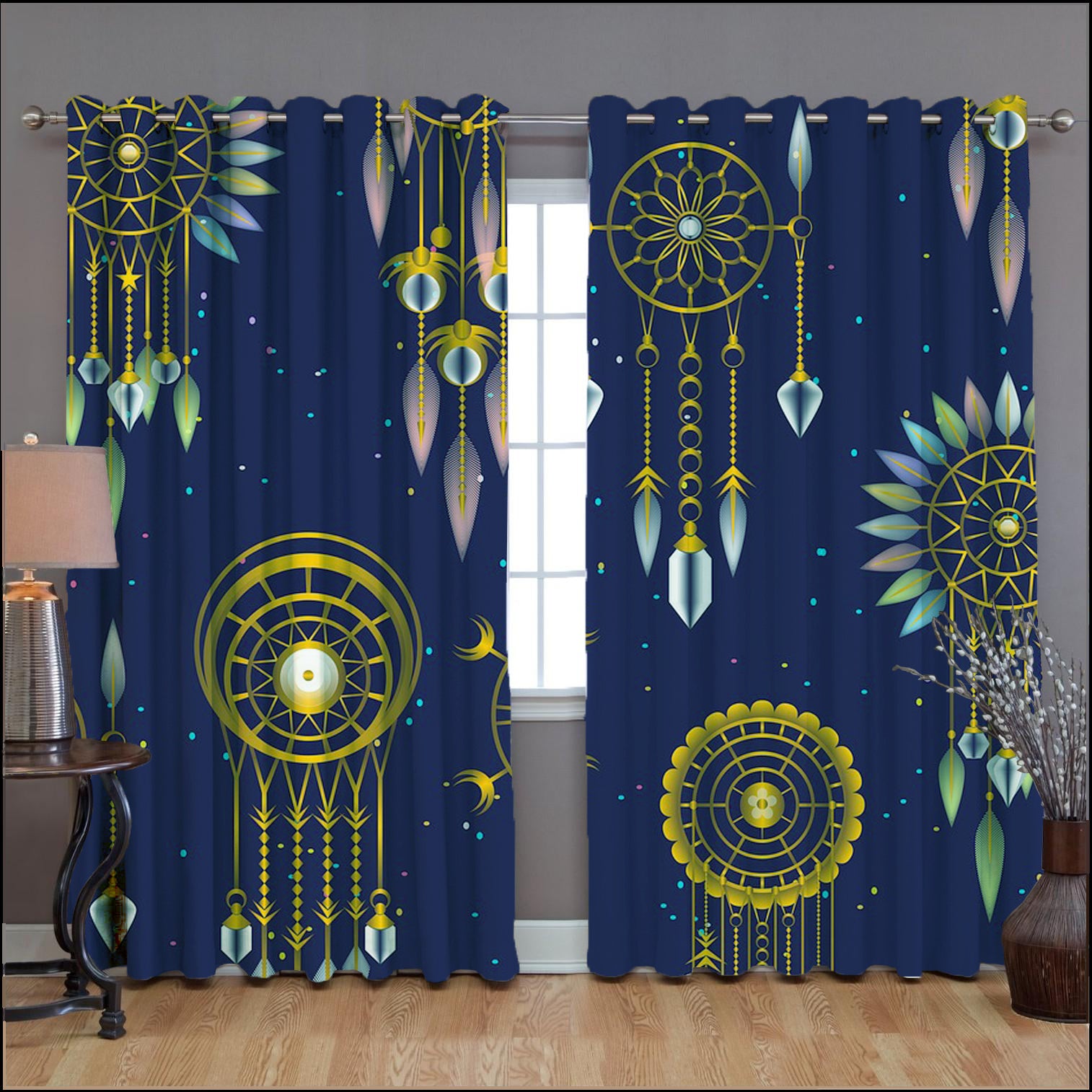 Awesome hoodied Dream Catcher Pattern Printed 3D Grommet Window Curtains - HB00093