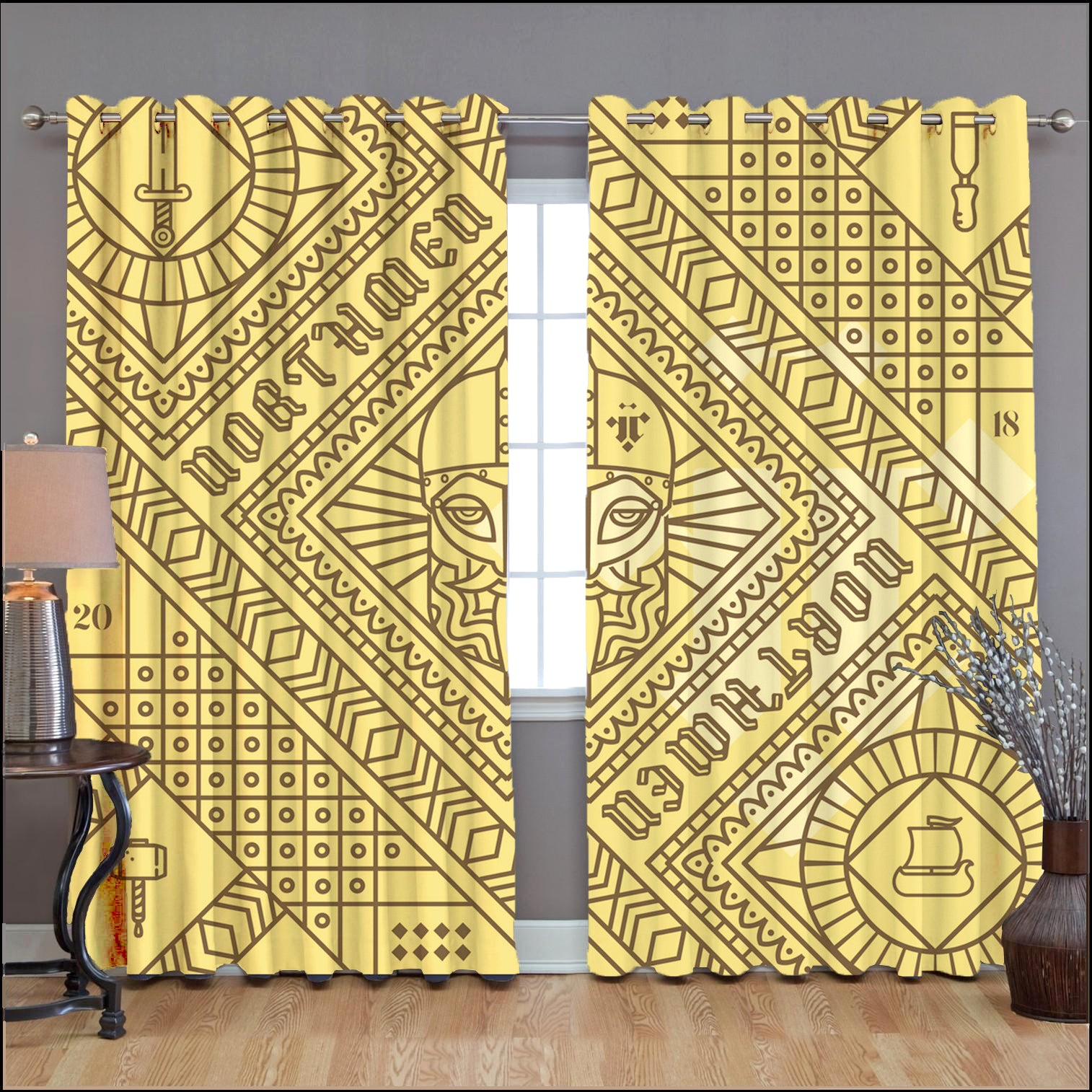 Awesome hoodied Viking Printed 3D Grommet Window Curtains - HB00060
