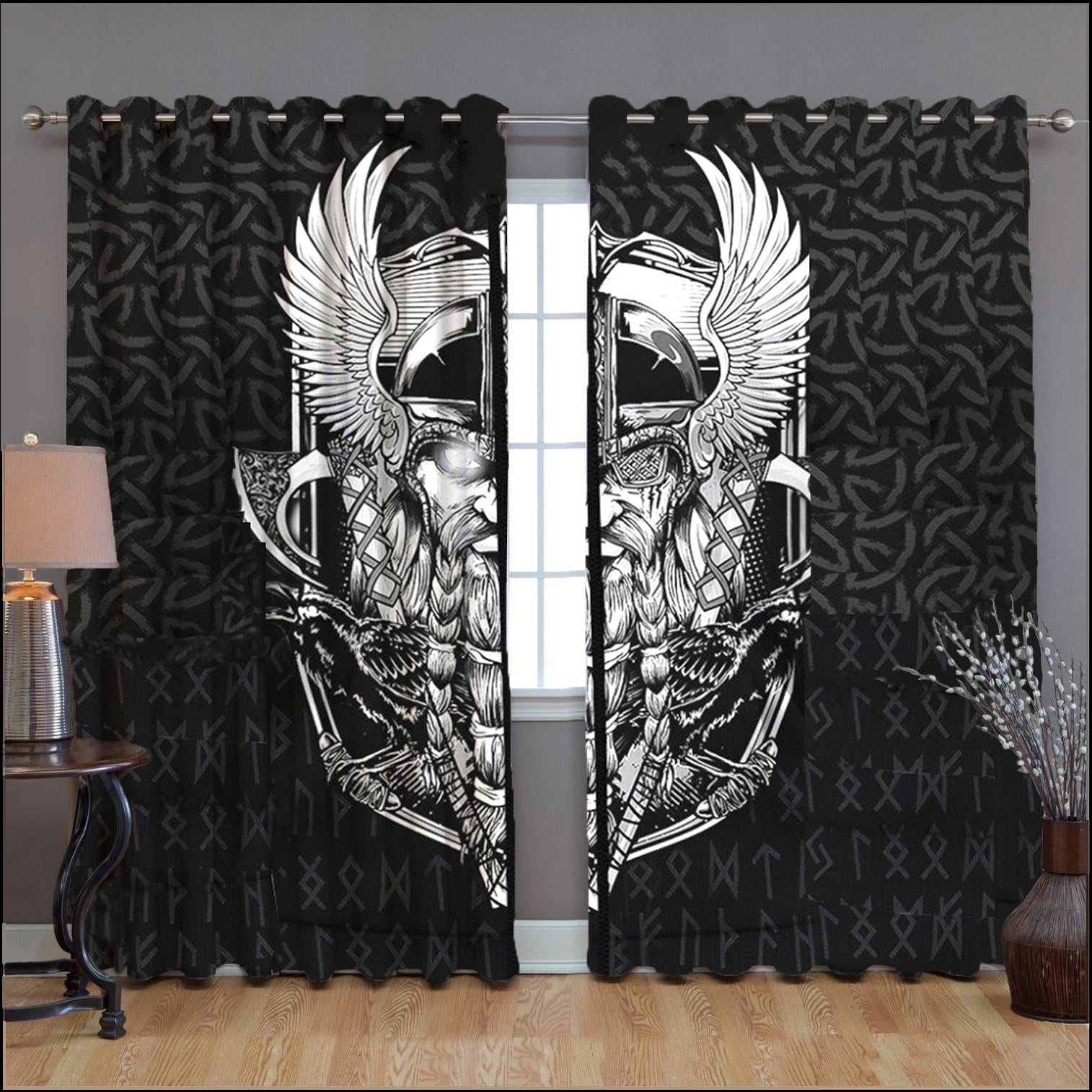 Awesome hoodied Viking Warrior Printed 3D Grommet Window Curtains - HB00062