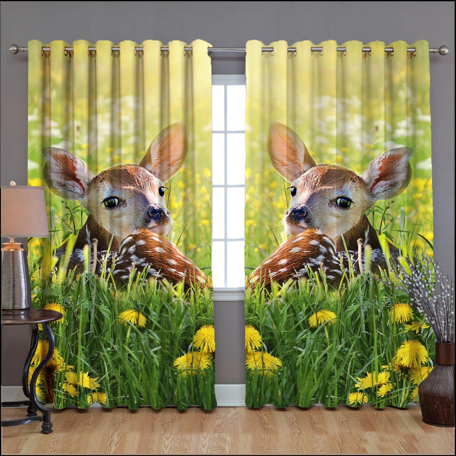 Awesome hoodied Deer Printed 3D Grommet Window Curtains - HB00053