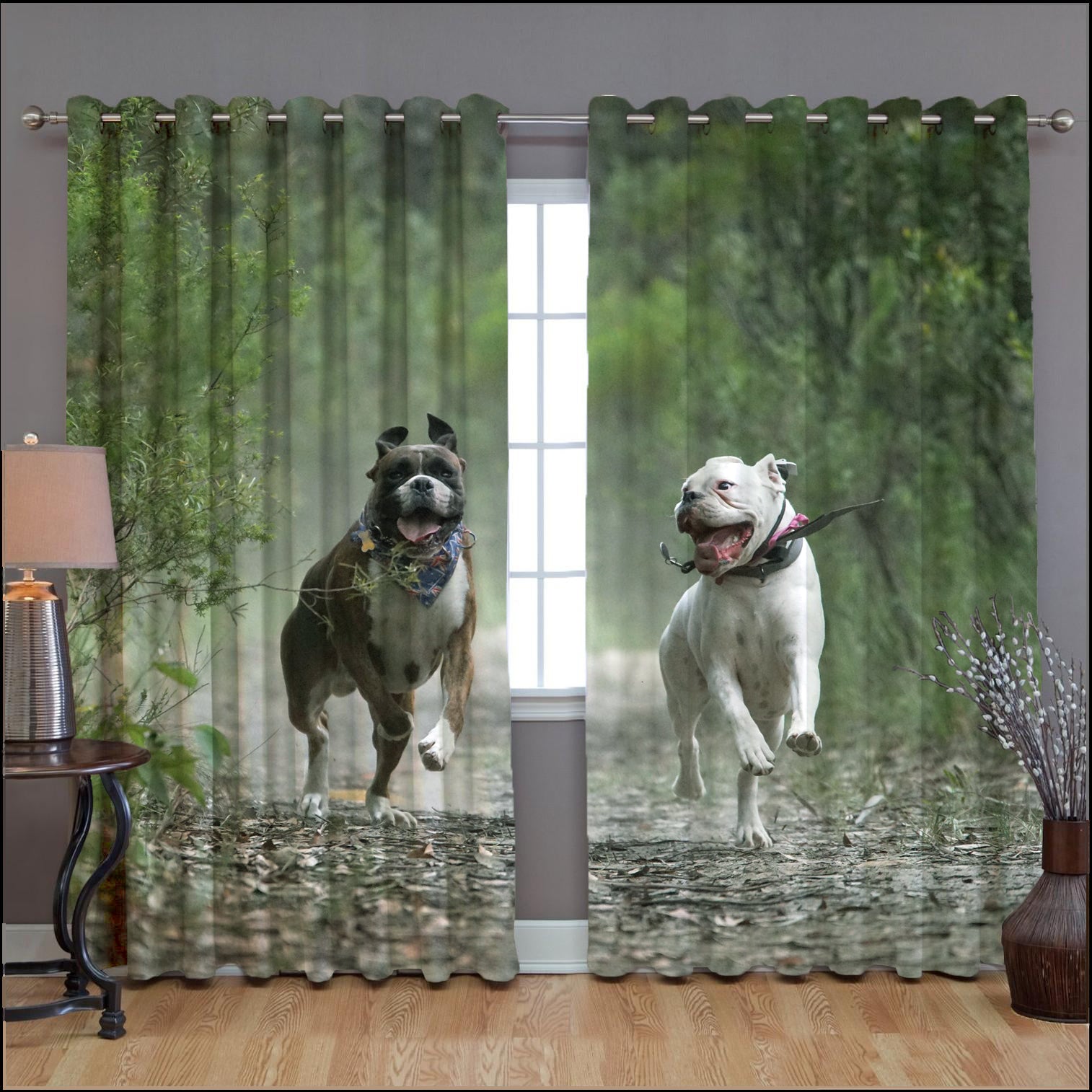 Awesome hoodied Pitbull dogs Printed 3D Grommet Window Curtains - HB00031
