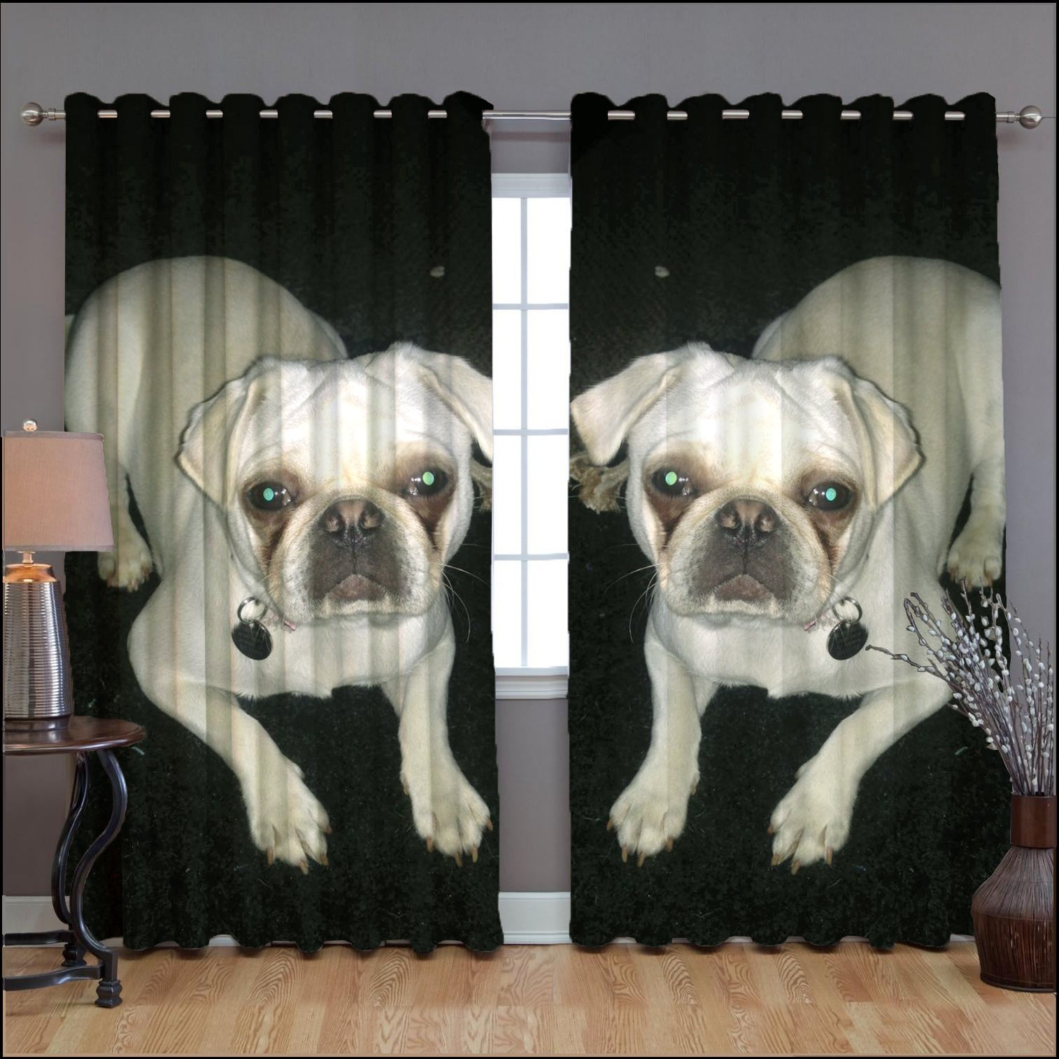 Awesome hoodied Pitbull Printed 3D Grommet Window Curtains - HB00038