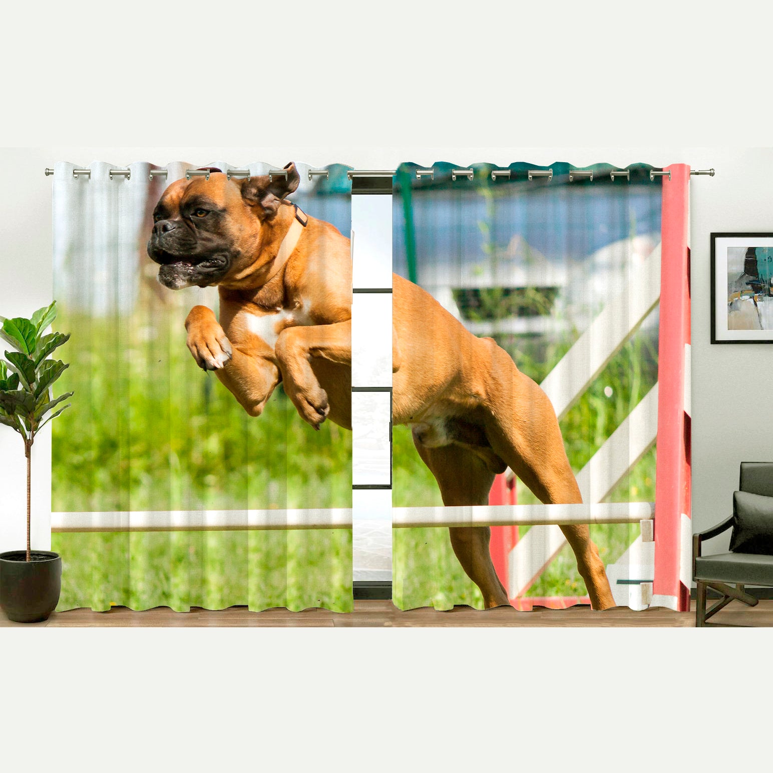 Awesome hoodied Boxer Dogs Printed 3D Grommet Window Curtains - HB00029